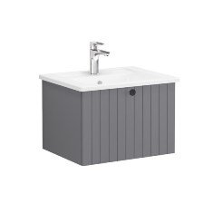 Vitra Root Groove 69347 Lavabo Dolabı, Tek Çekmeceli, 60 Cm, Mat Gri, Köşeli Lavabolu